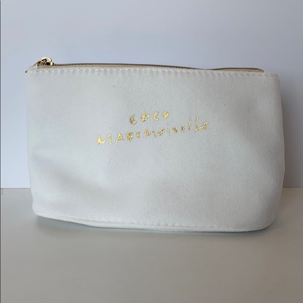 Chanel Coco Mademoiselle White Zippered Toiletry Bag with Gold Lettering